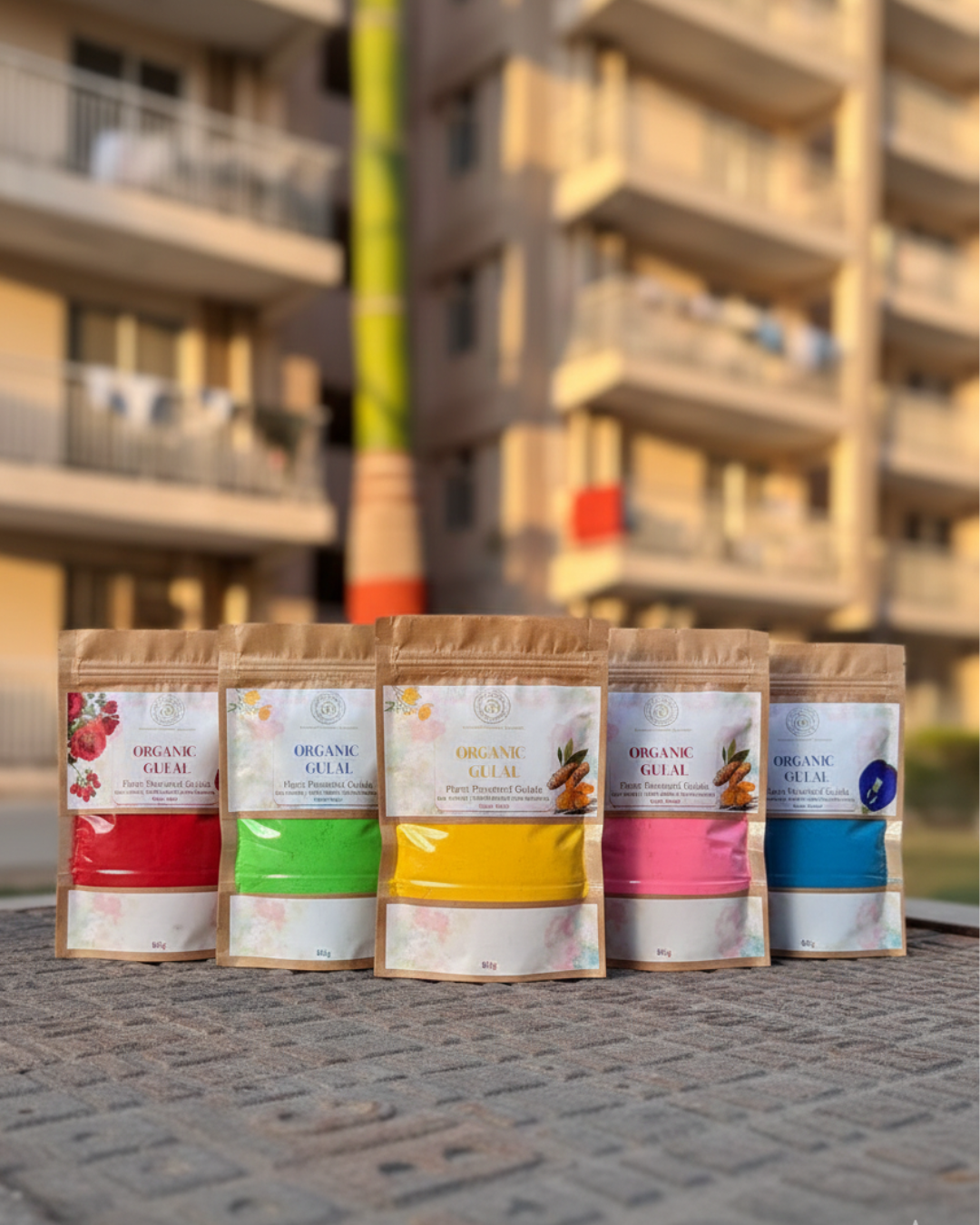 Organic Gulal Pack of 5 | 100% Natural, Herbal & Skin-Safe Holi Colors | Plant-Powered, Chemical-Free Color Powder (5 x 80g)